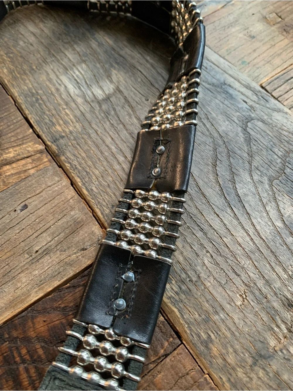 Black Studded women’s Leather Belt with Silver Accents by Chico’s